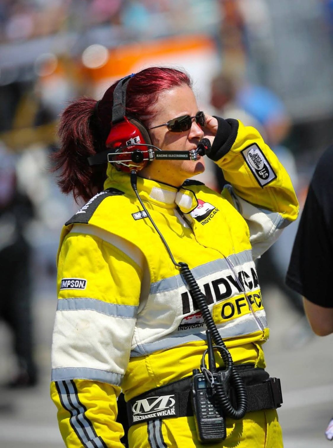 Kathi working trackside as an IndyCar official